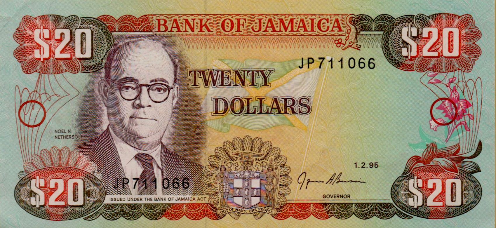 Jamaica 20 1995 UNC P-72/e